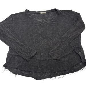 Free People We The Free Sweater Womens Medium Gray Ocean Air‎ Hacci Distressed